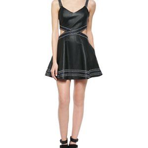 Parker Rune Fit-and-Flare Leather Cutout Dress XS